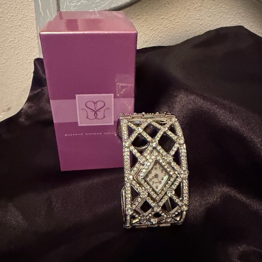 Suzanne Somers Silver Crystal Lattice Bracelet Watch